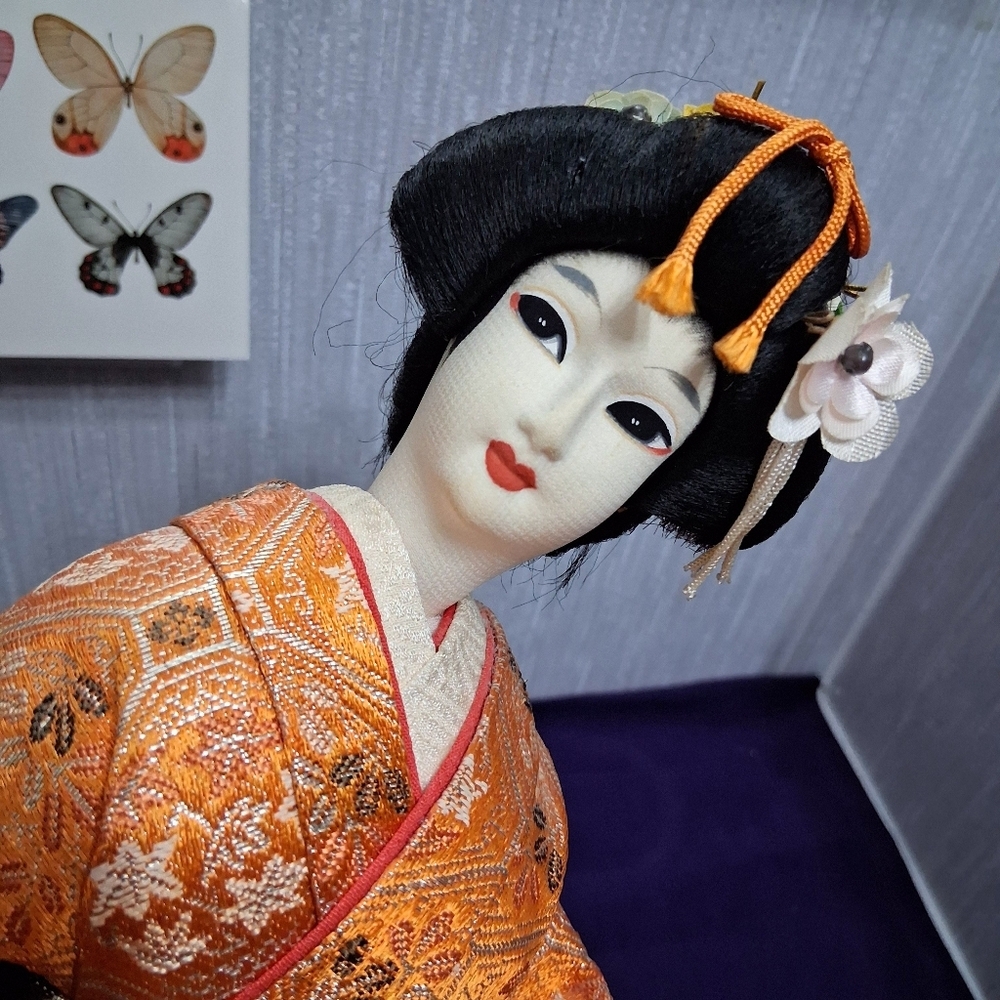 Vintage Japanese Geisha Nishi Doll Oyama Tatami Mat & Flowers - Picture 14 of 16